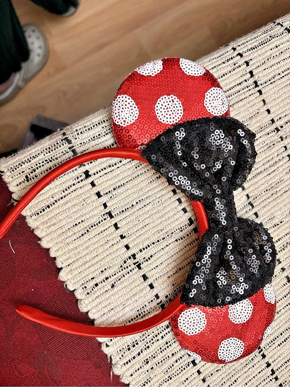 Disney Minnie Mouse Polka-Dot Sequin Ear Headband Red & Black